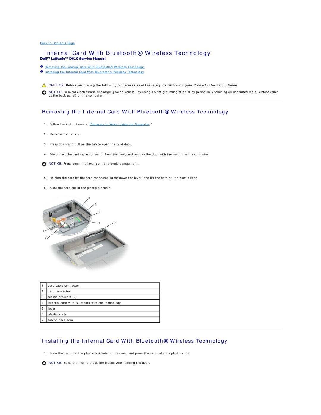 Dell D610 manual Internal Card With Bluetooth Wireless Technology 