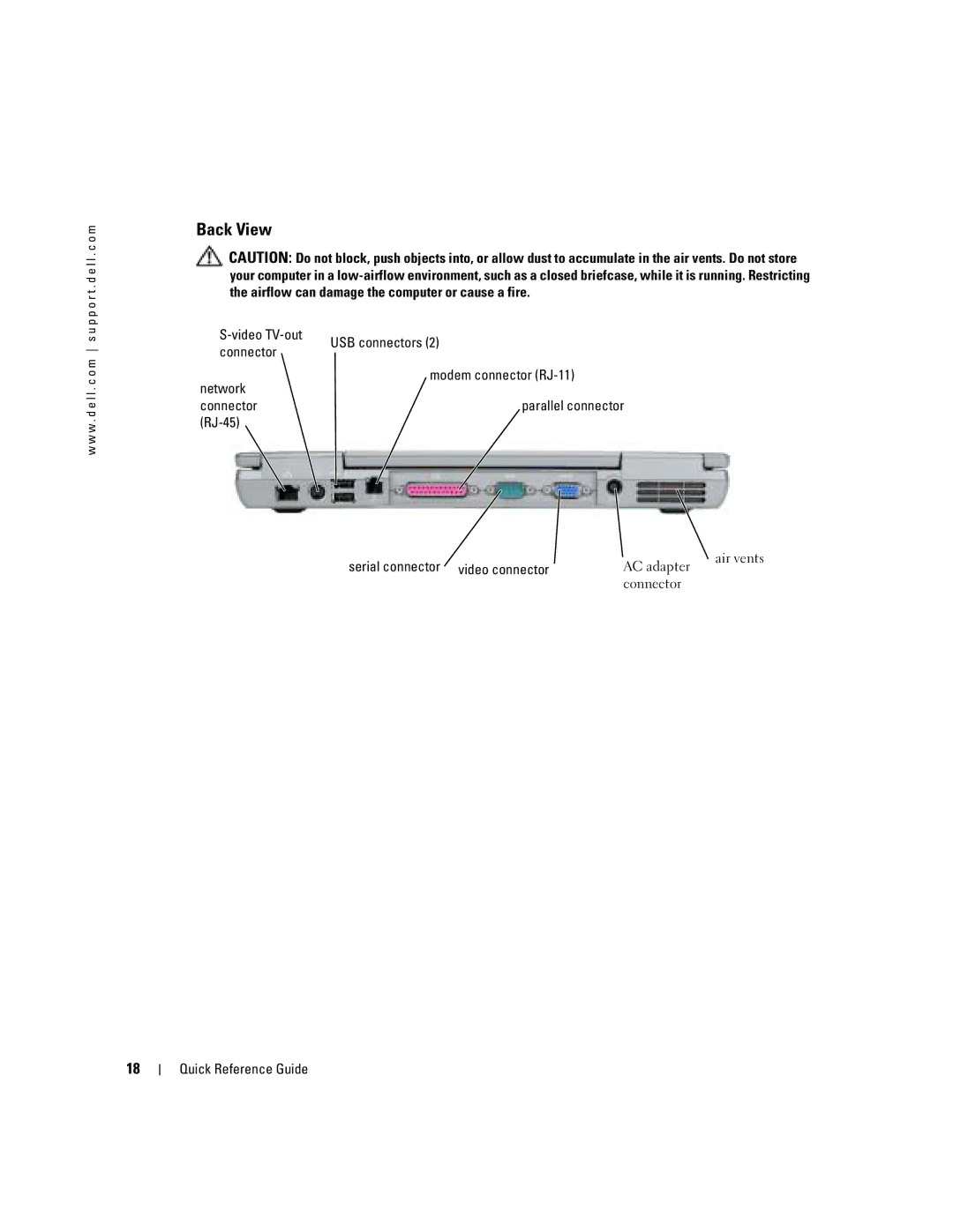 Dell D610 manual Back View, Video TV-out, Connector Network USB connectors Modem connector RJ-11 