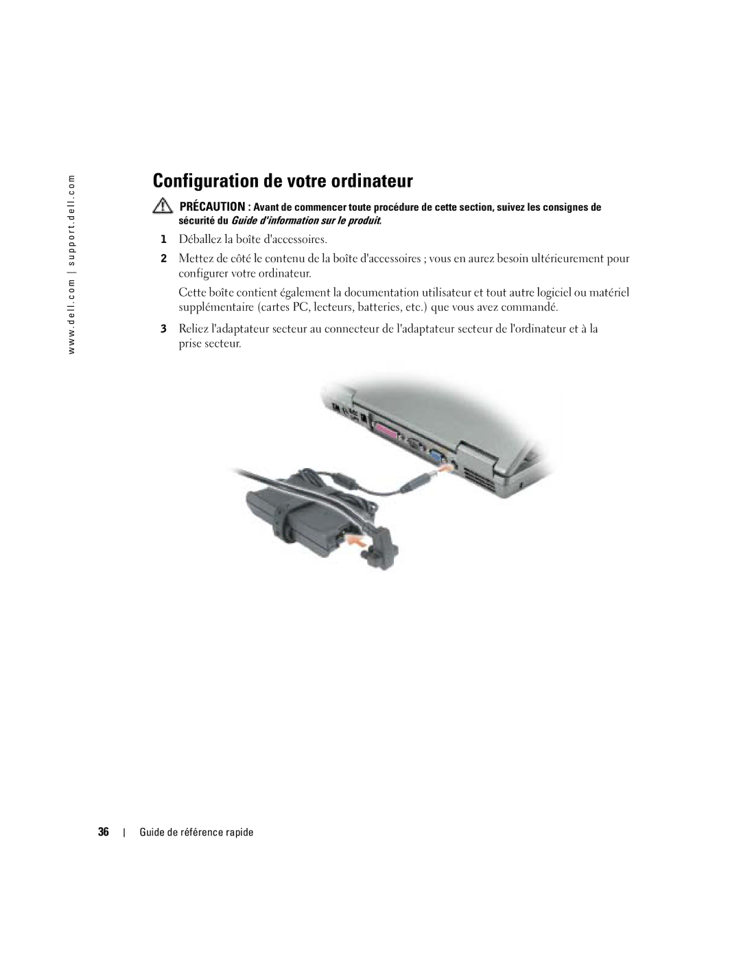 Dell D610 manual Configuration de votre ordinateur 