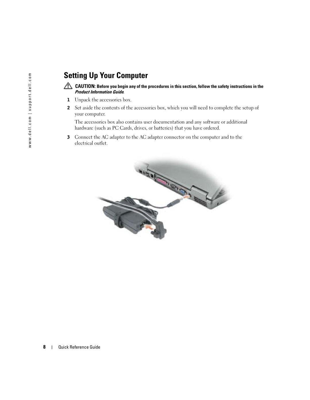 Dell D610 manual Setting Up Your Computer, Product Information Guide 