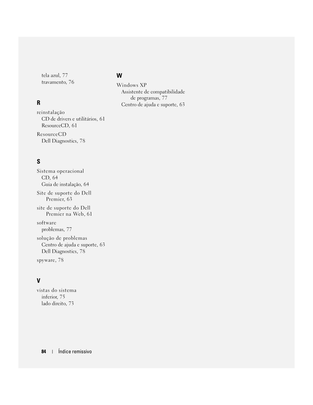 Dell D610 manual Centro de ajuda e suporte Índice remissivo 