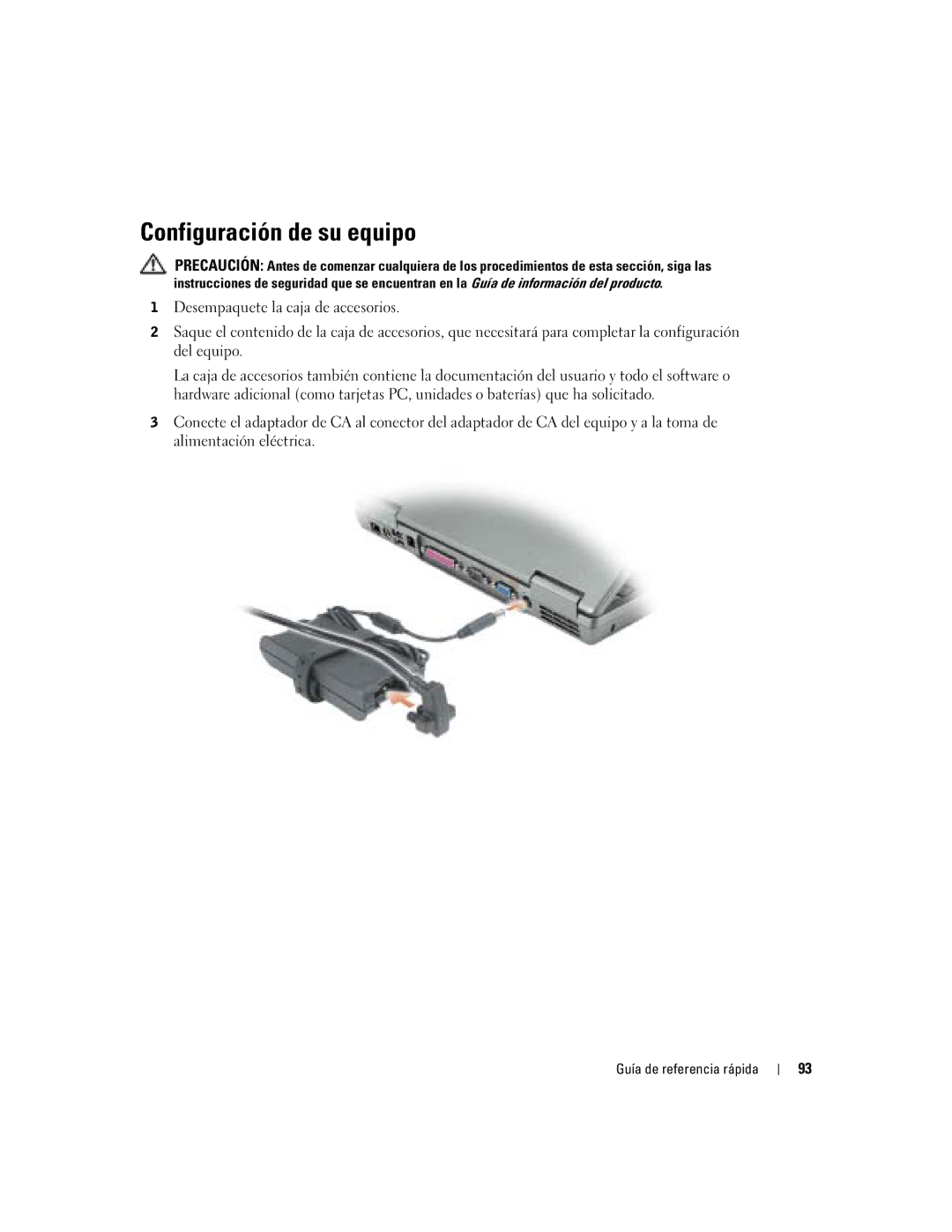 Dell D610 manual Configuración de su equipo 