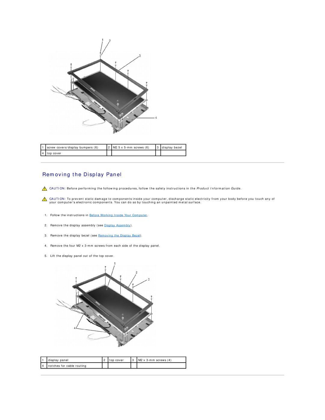 Dell D620, PP18L manual Removing the Display Panel 