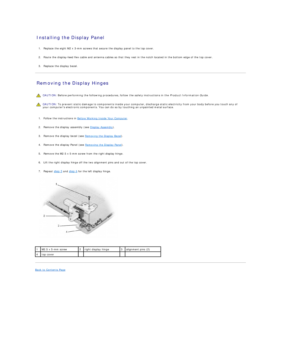 Dell PP18L, D620 manual Installing the Display Panel, Removing the Display Hinges 