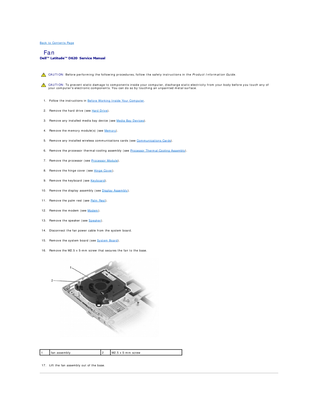 Dell D620, PP18L manual Fan 