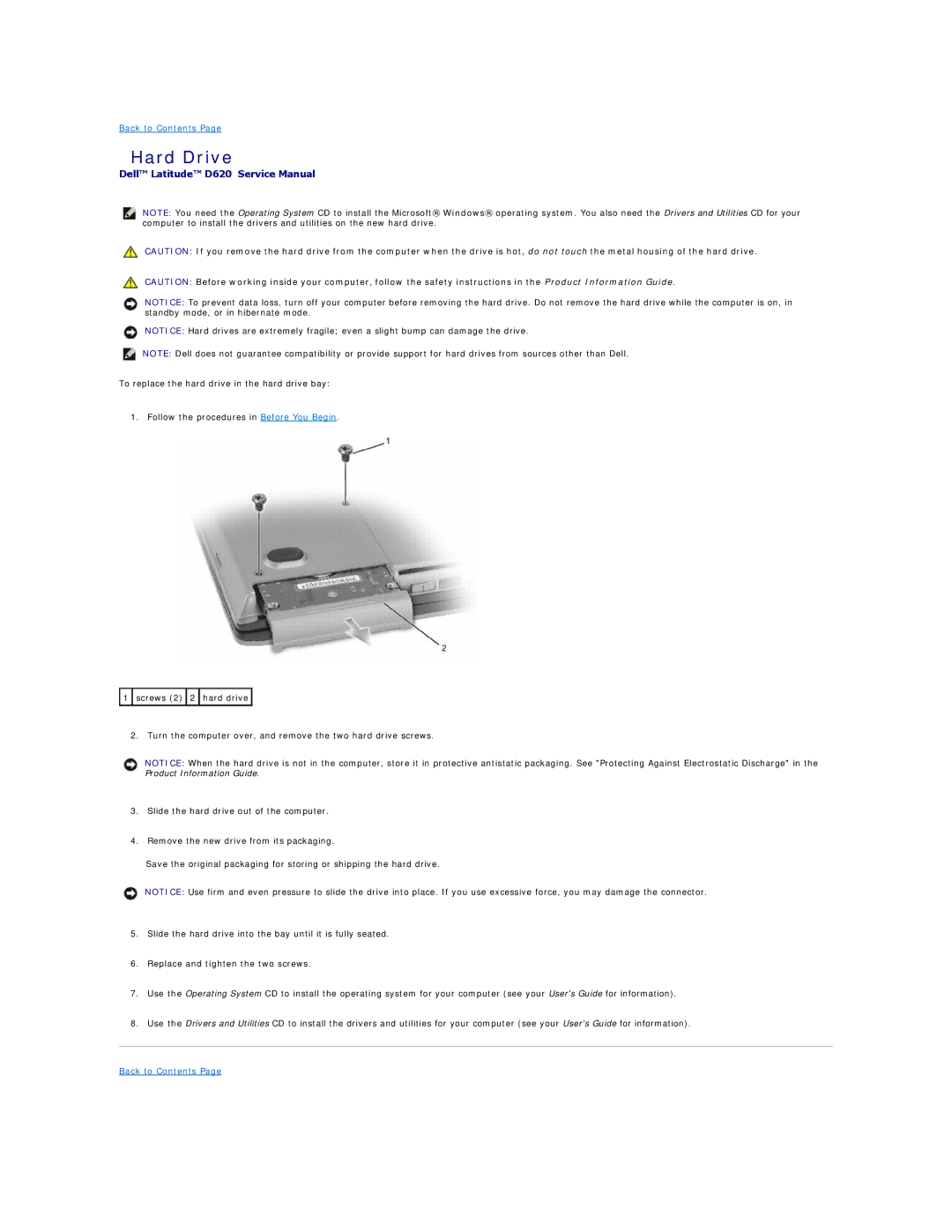 Dell D620, PP18L manual Hard Drive 