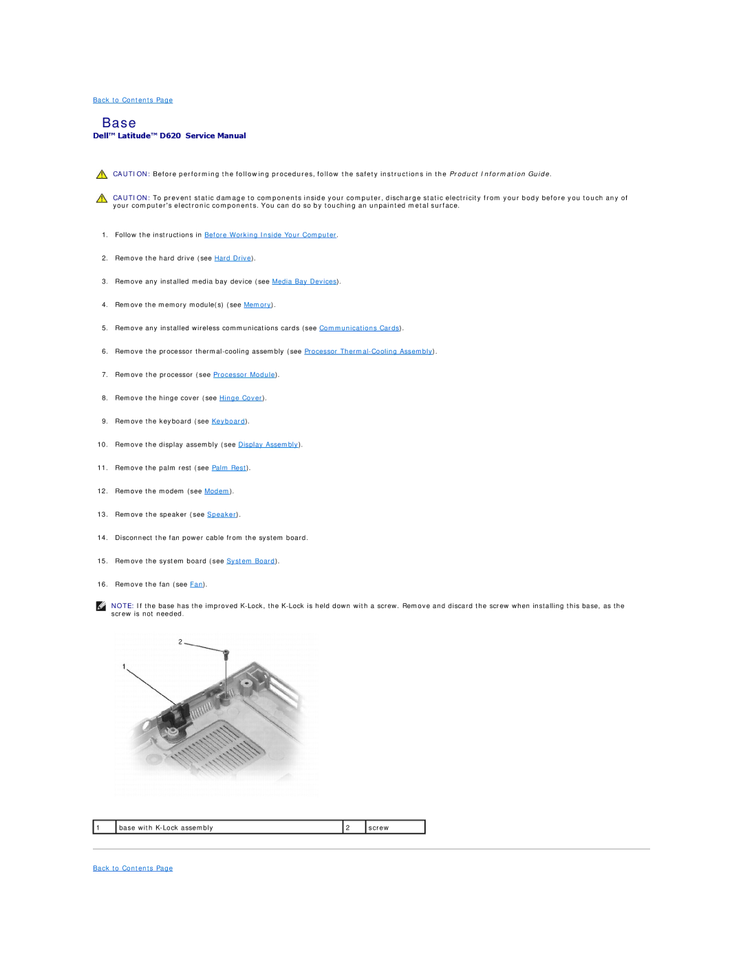 Dell D620, PP18L manual Base 