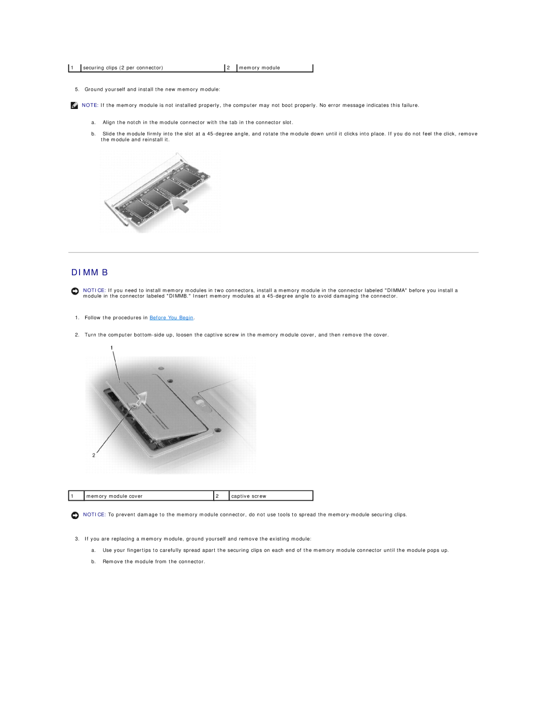 Dell PP18L, D620 manual Dimm B 