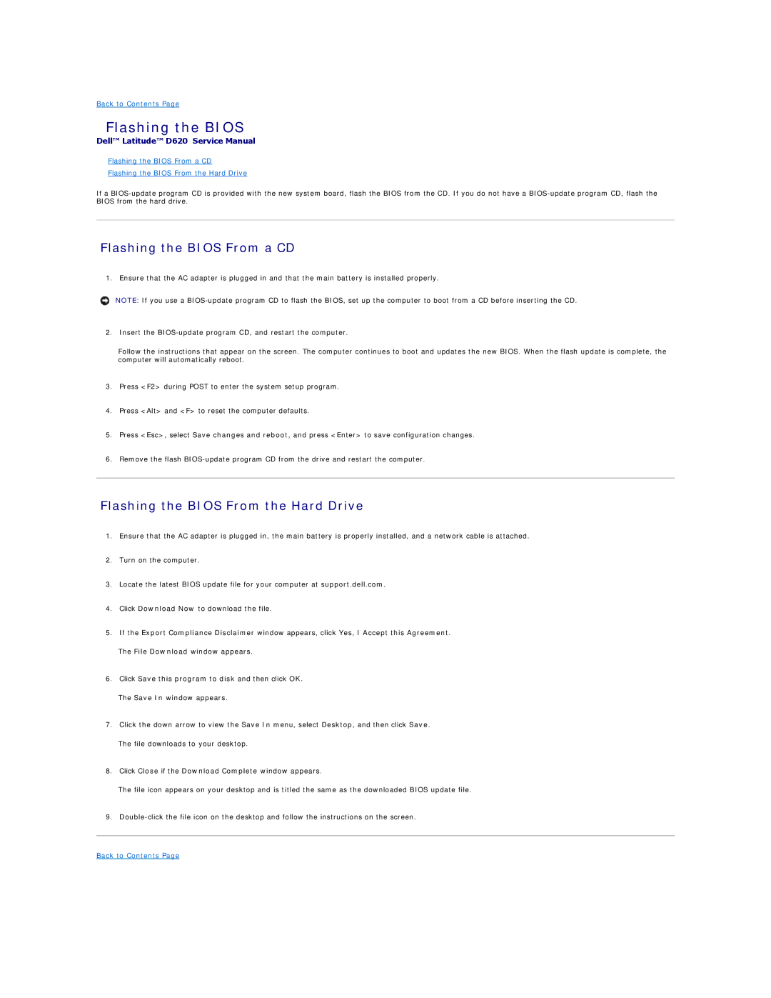 Dell PP18L, D620 manual Flashing the Bios From a CD, Flashing the Bios From the Hard Drive 
