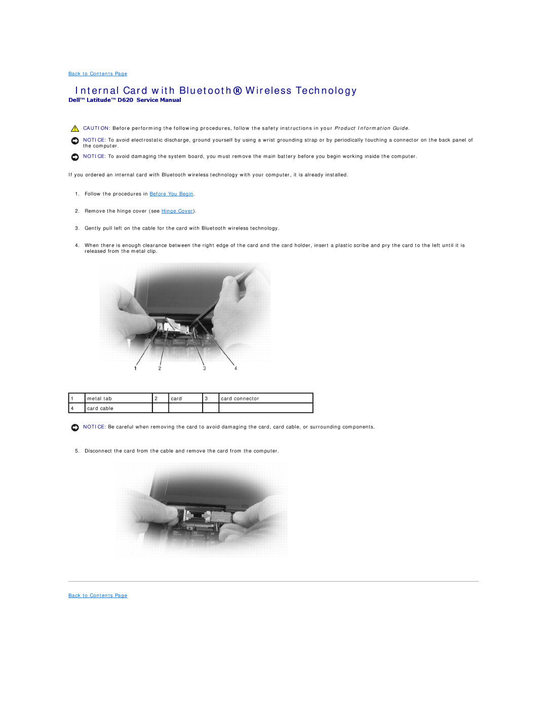 Dell D620, PP18L manual Internal Card with Bluetooth Wireless Technology 