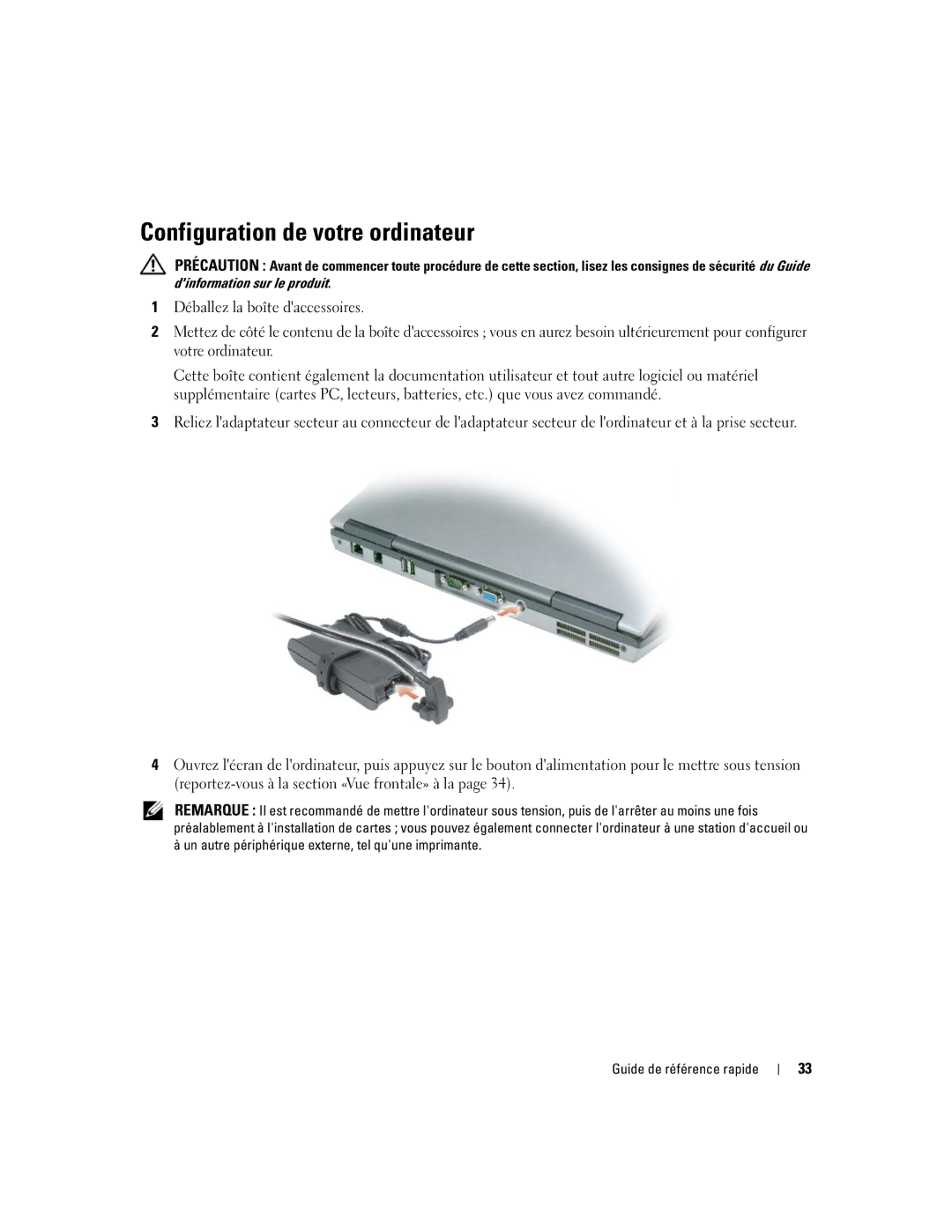 Dell D620 manual Configuration de votre ordinateur 