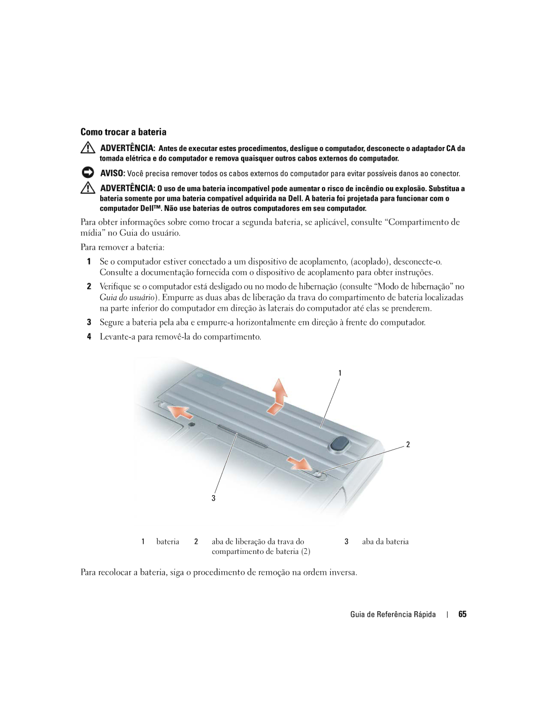 Dell D620 manual Como trocar a bateria 