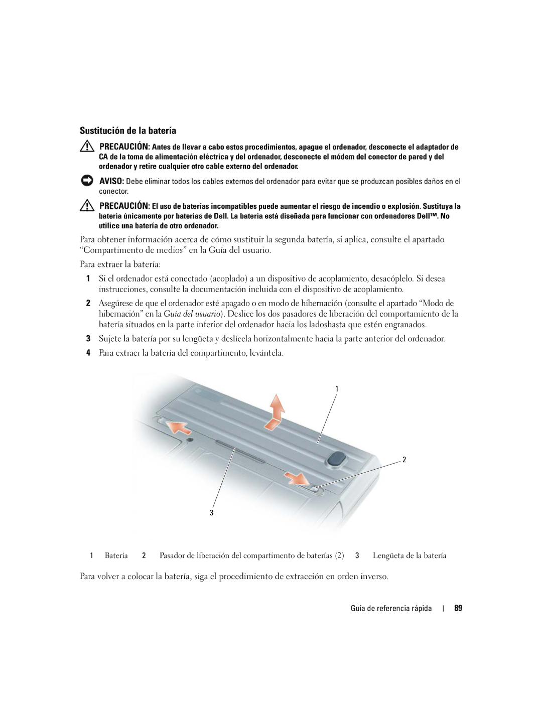 Dell D620 manual Sustitución de la batería 