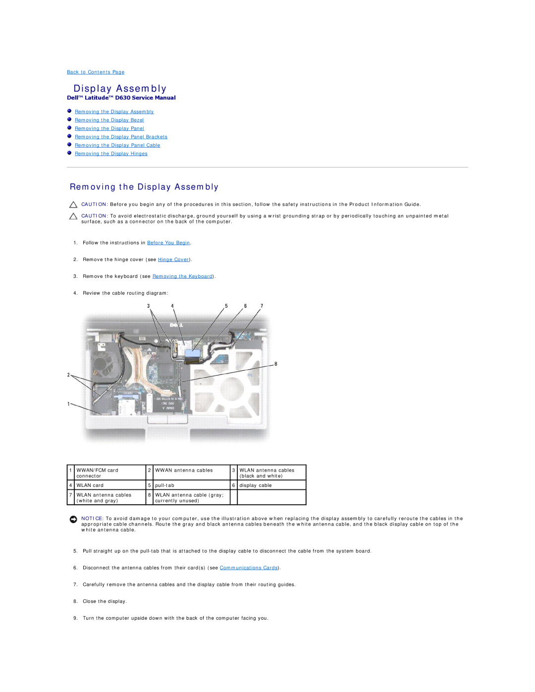 Dell D630-3N28FD1, D630-2X33GF1 manual Removing the Display Assembly 