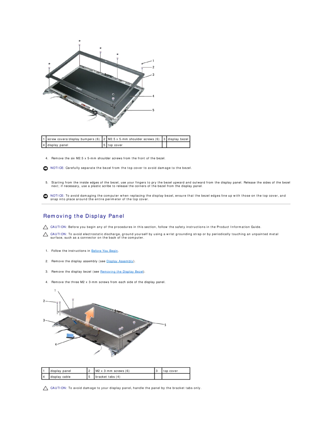 Dell D630-3N28FD1, D630-2X33GF1 manual Removing the Display Panel 