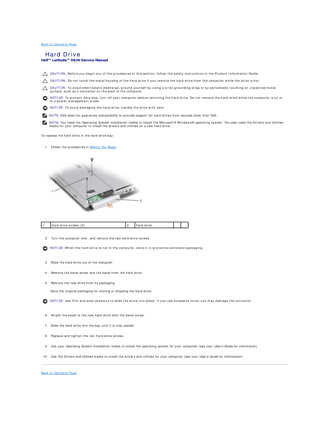 Dell D630-3N28FD1, D630-2X33GF1 manual Hard Drive 