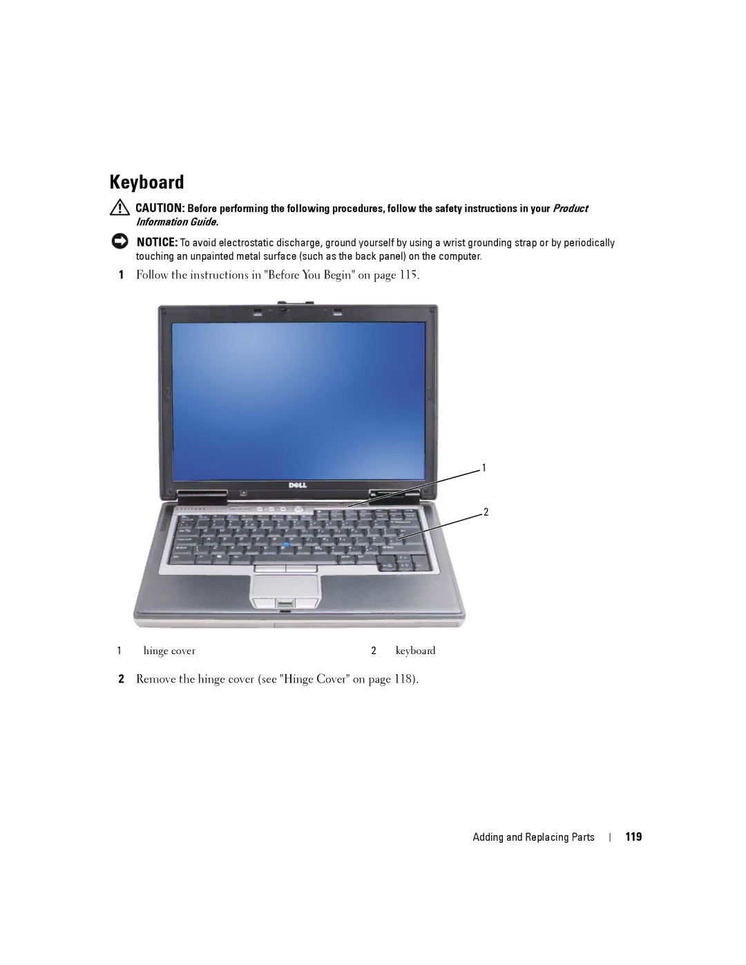 Dell D630-2X33GF1 manual Keyboard, 119 