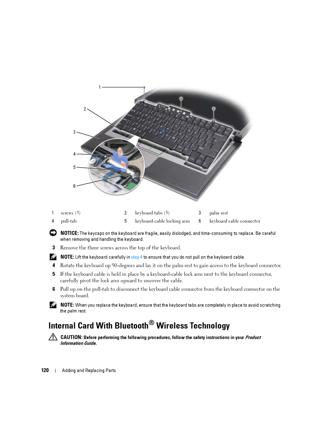 Dell D630-2X33GF1 manual Internal Card With Bluetooth Wireless Technology, 120 