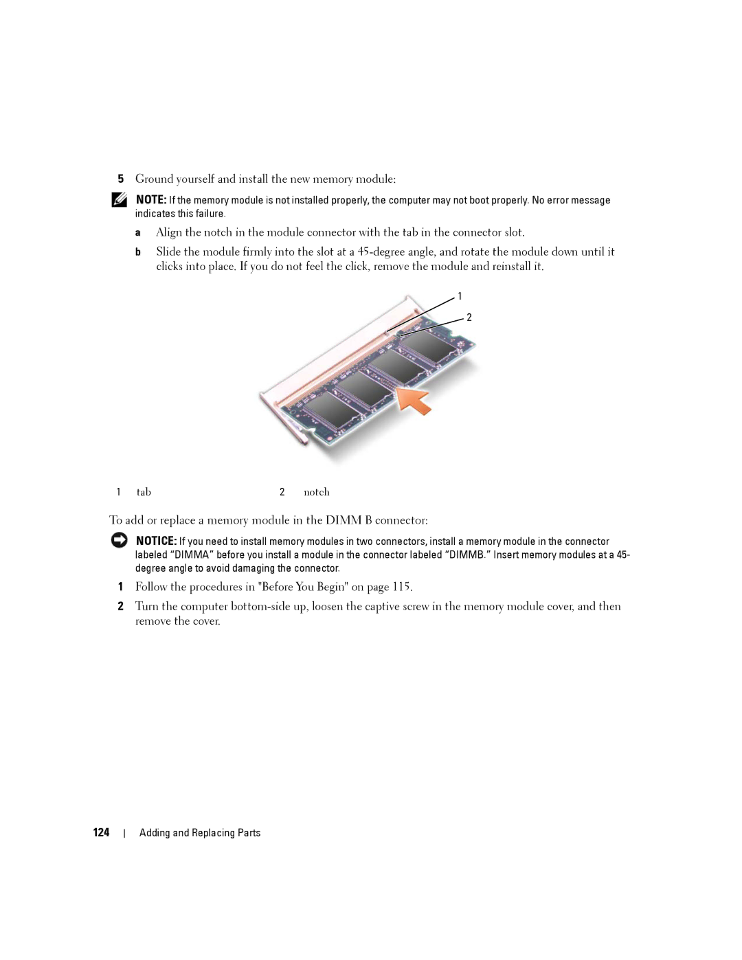 Dell D630-2X33GF1 manual 124 