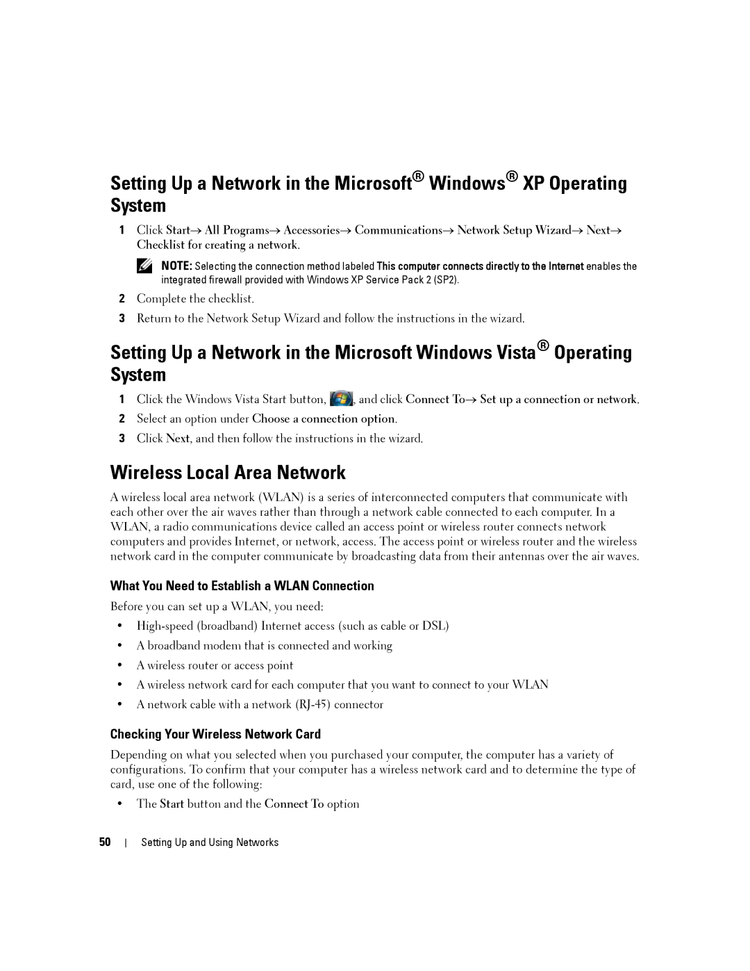 Dell D630-2X33GF1 manual Wireless Local Area Network, What You Need to Establish a Wlan Connection 