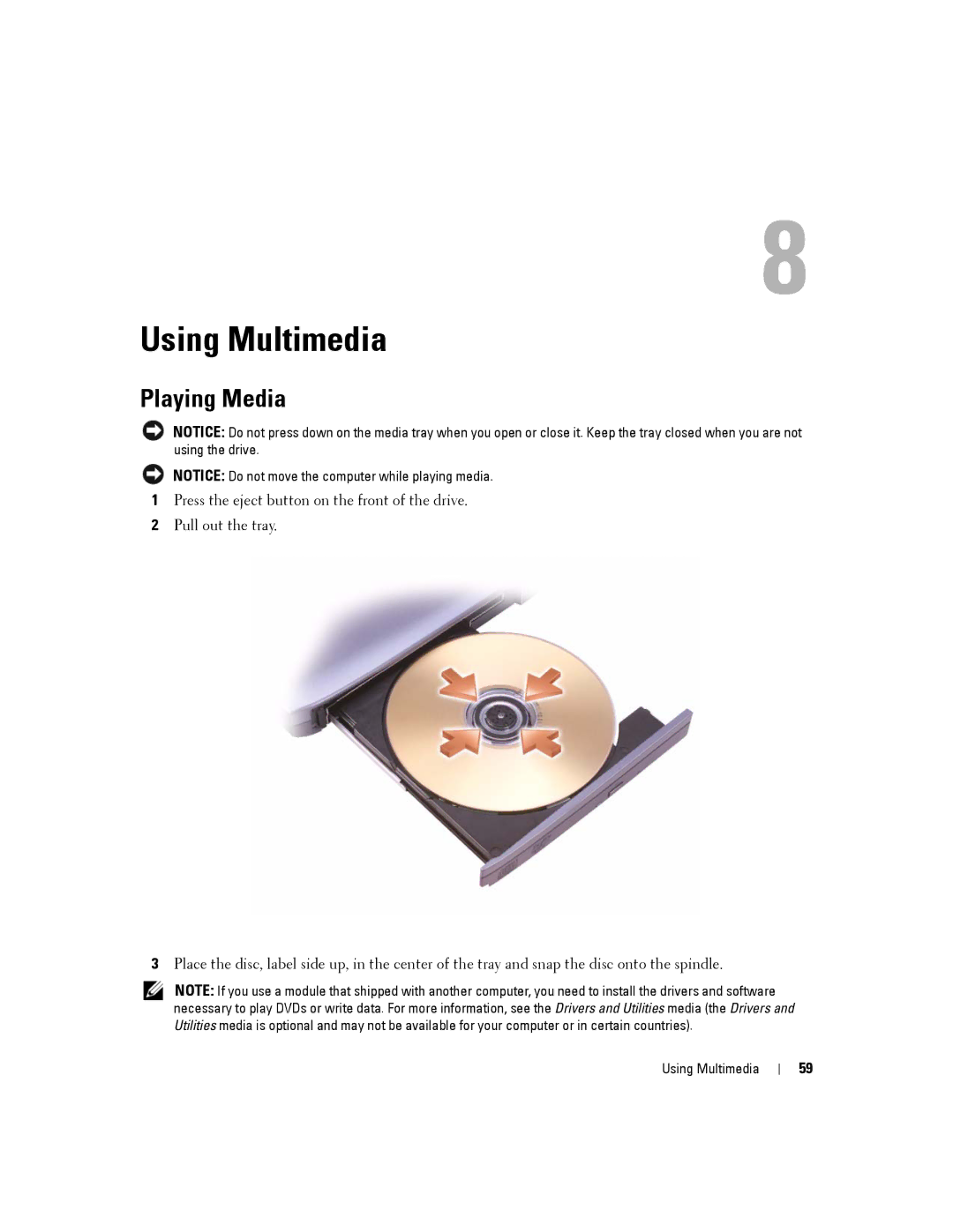 Dell D630-2X33GF1 manual Using Multimedia, Playing Media 