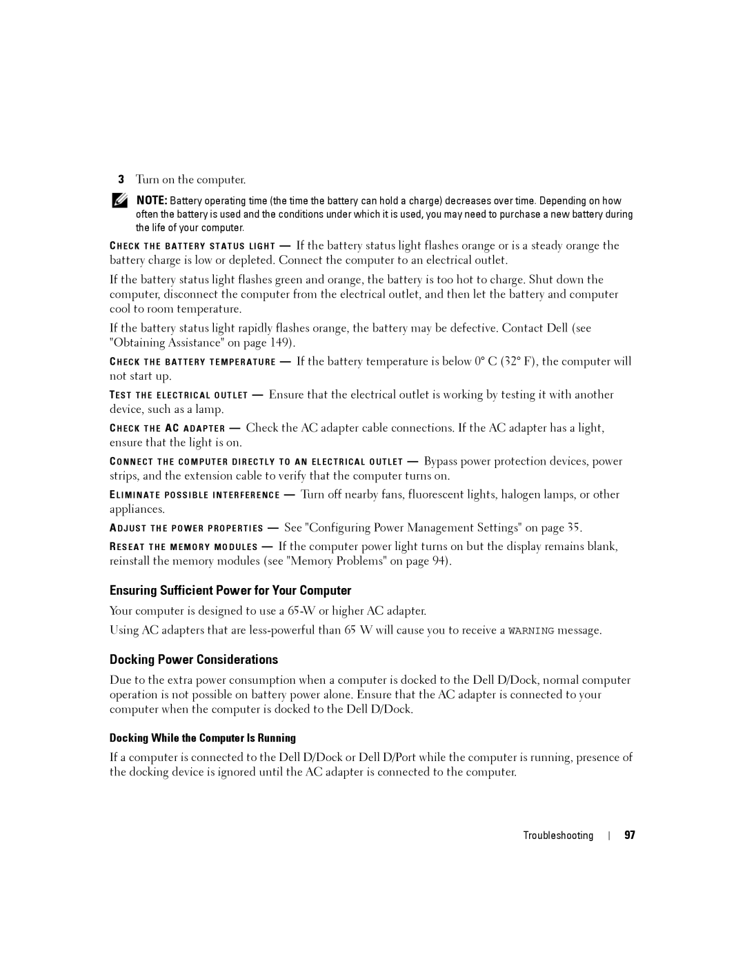 Dell D630-2X33GF1 manual Ensuring Sufficient Power for Your Computer, Docking Power Considerations 