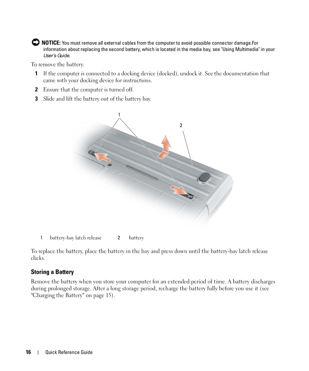 Dell D630 manual Storing a Battery 