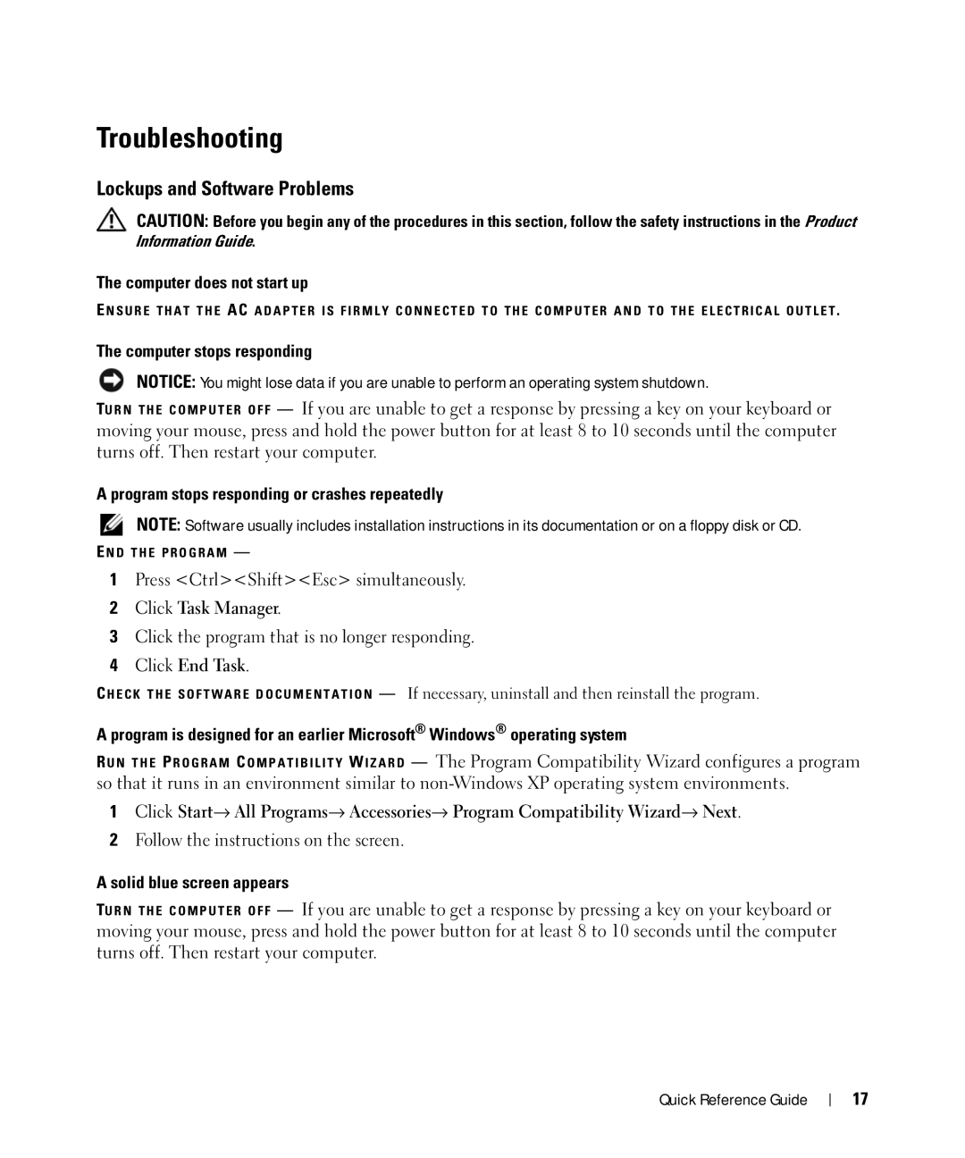 Dell D630 manual Troubleshooting, Lockups and Software Problems 