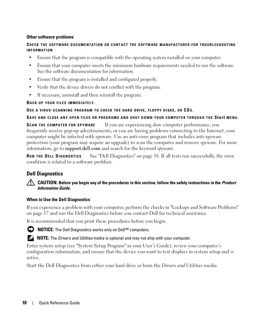 Dell D630 manual Other software problems, When to Use the Dell Diagnostics 