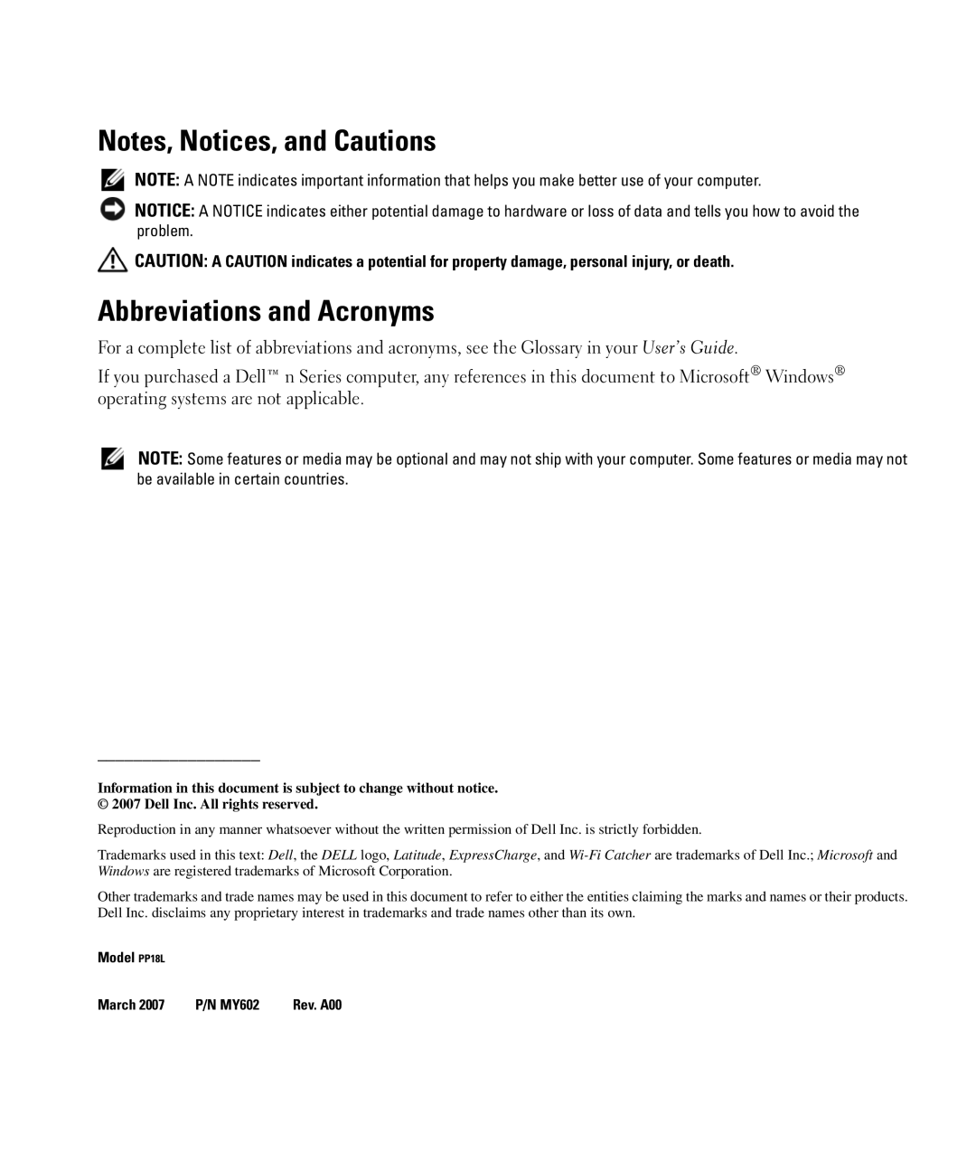 Dell D630 manual Abbreviations and Acronyms 