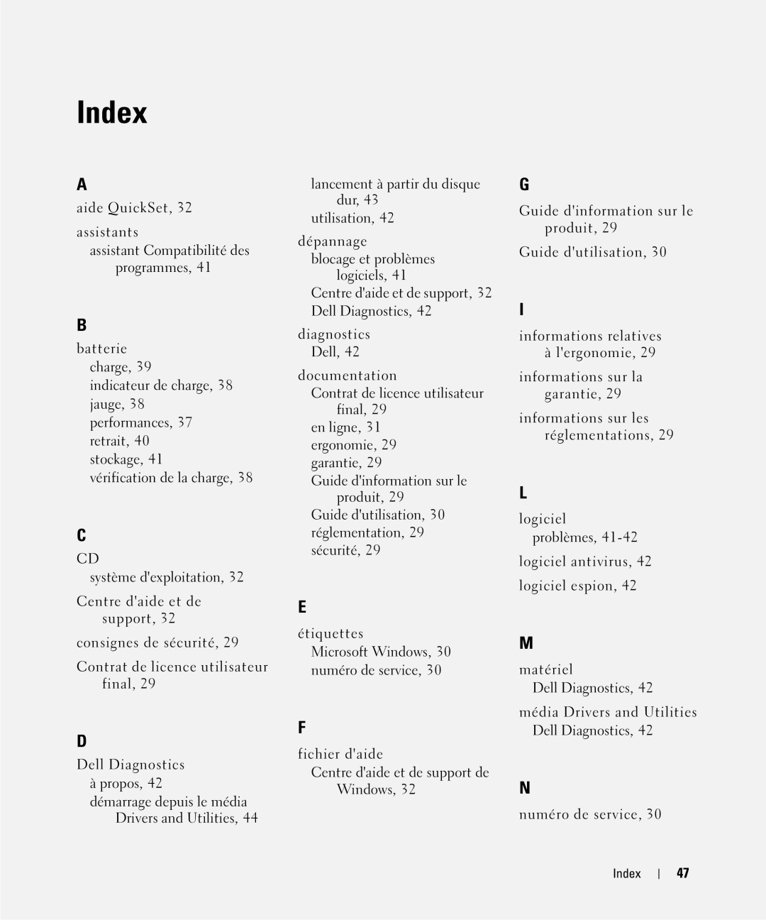 Dell D630 manual Index 