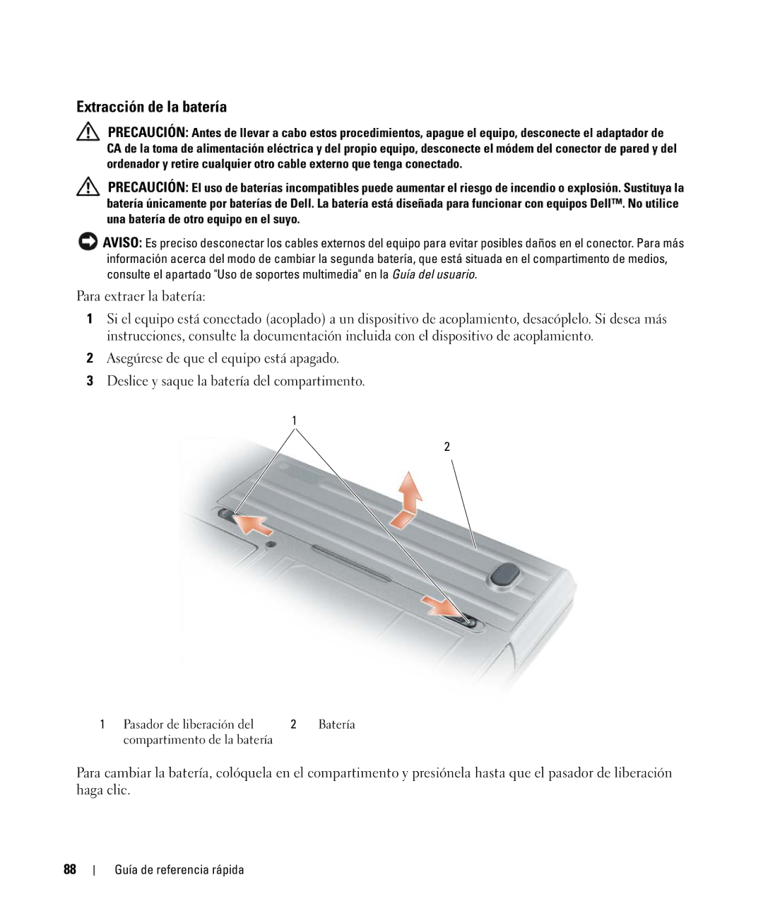 Dell D630 manual Extracción de la batería 