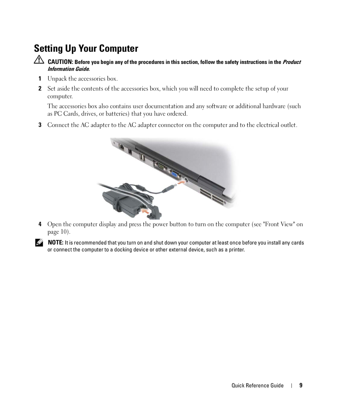 Dell D630 manual Setting Up Your Computer 