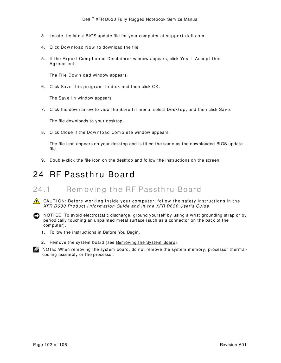 Dell D630 service manual Removing the RF Passthru Board 