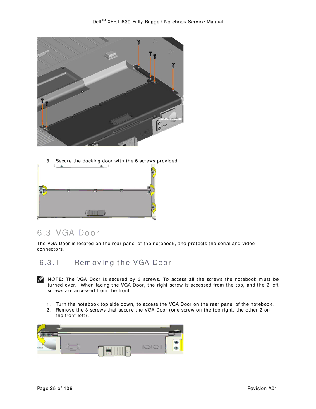 Dell D630 service manual Removing the VGA Door 