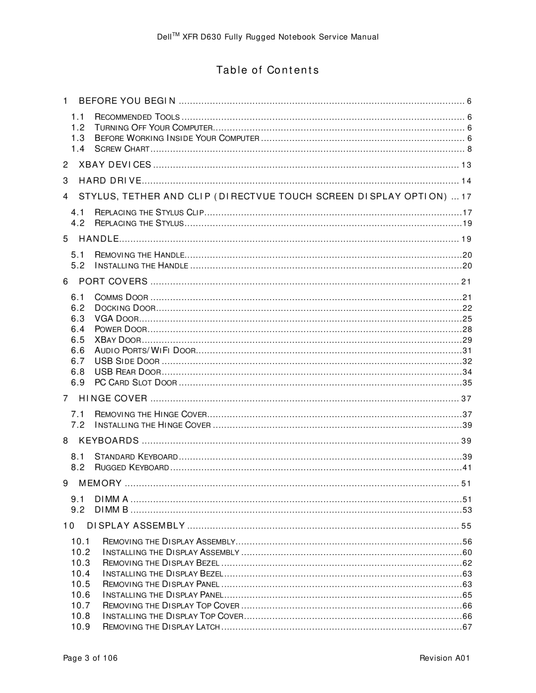 Dell D630 service manual Table of Contents 