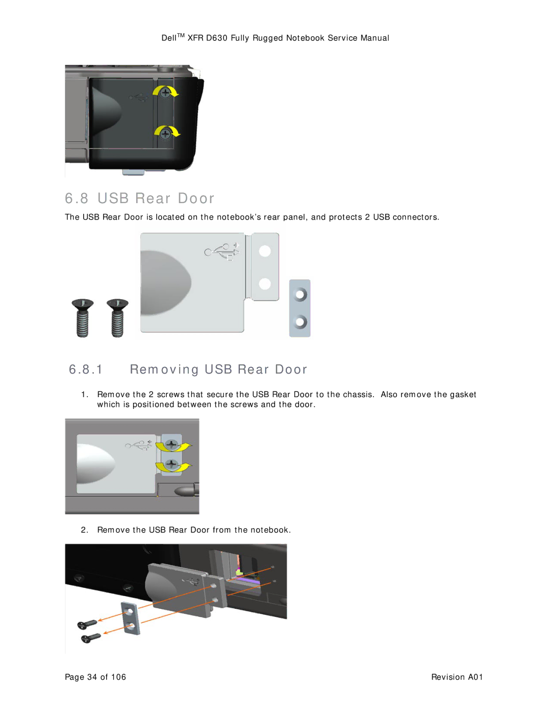 Dell D630 service manual Removing USB Rear Door 