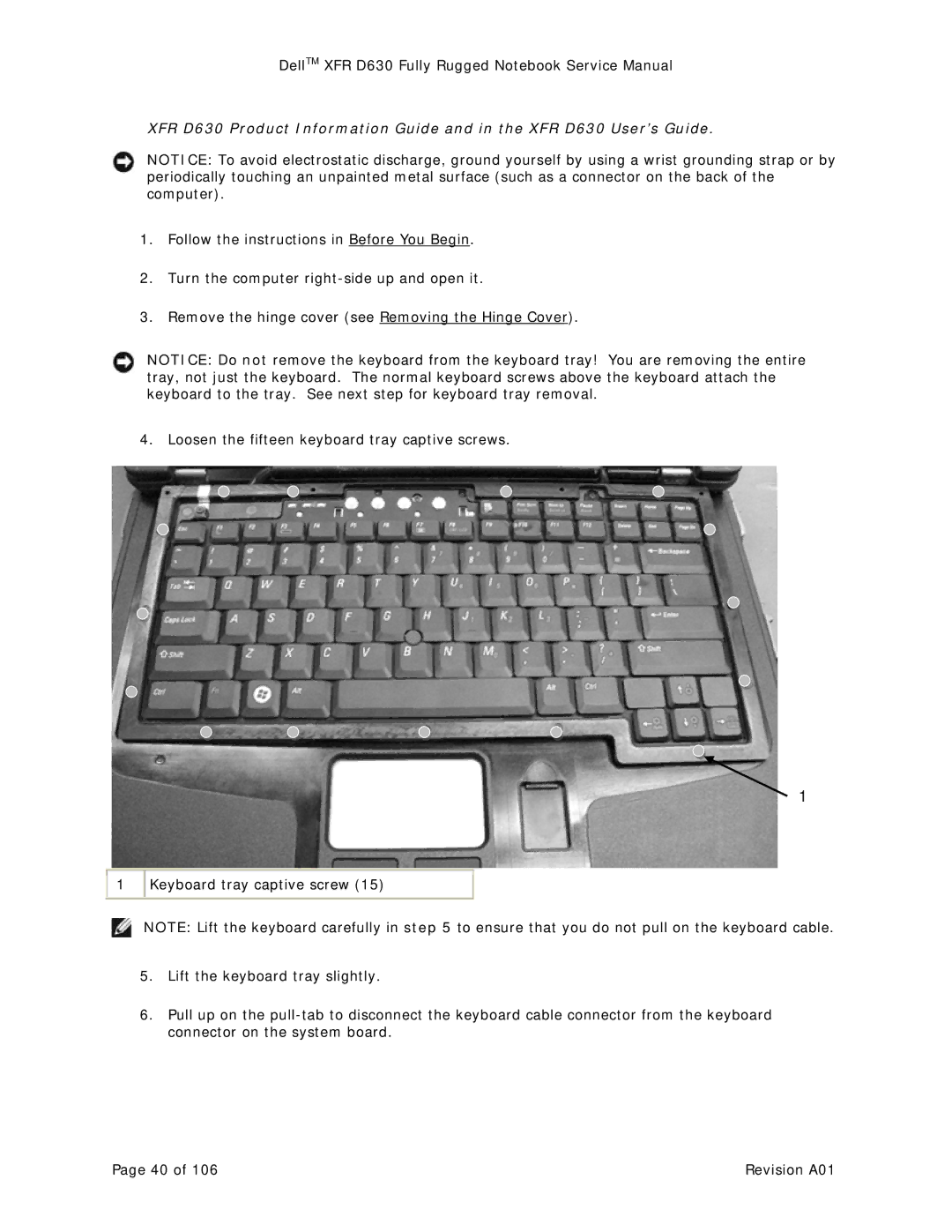 Dell D630 service manual Revision A01 