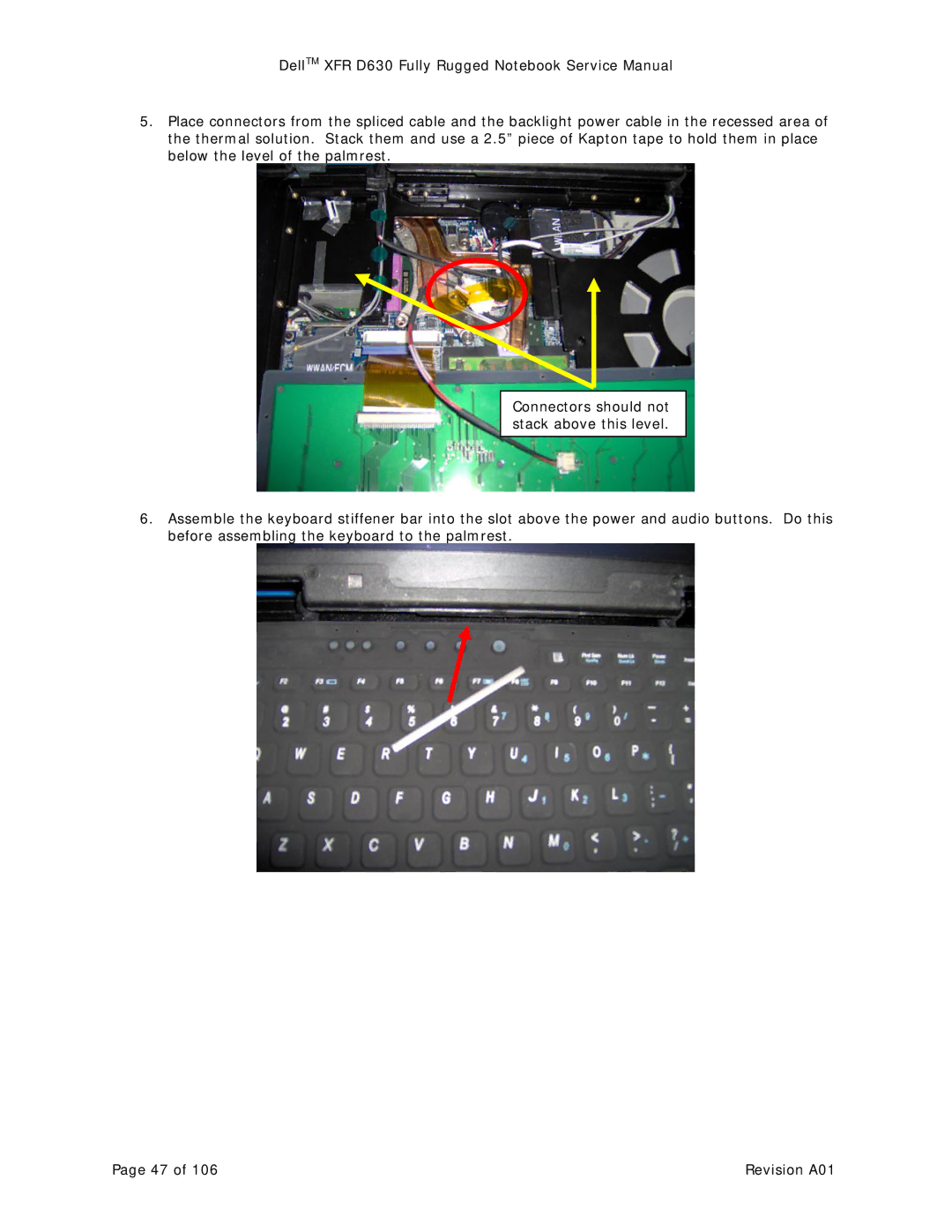 Dell D630 service manual Connectors should not stack above this level 