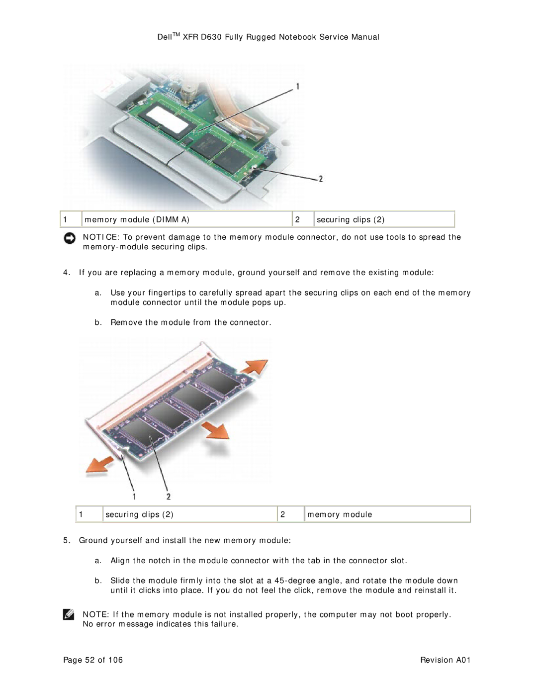 Dell D630 service manual Memory module Dimm a 