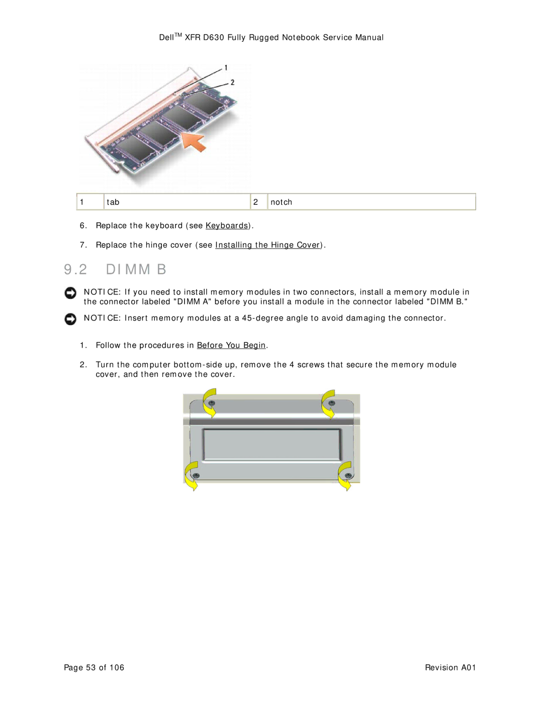 Dell D630 service manual Dimm B 