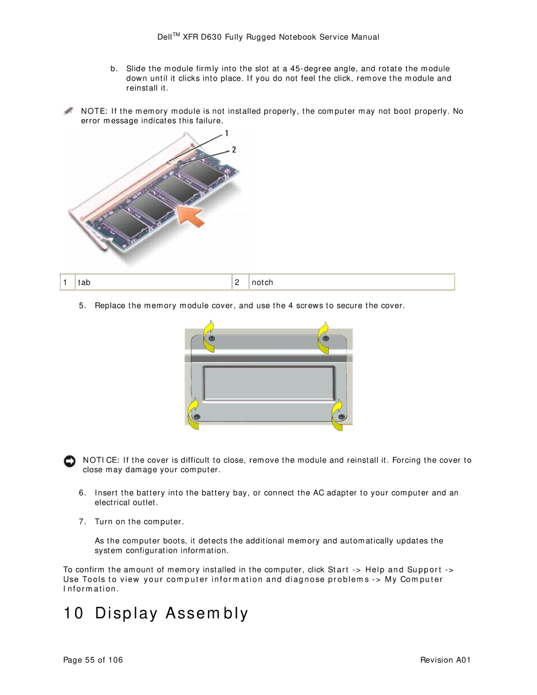 Dell D630 service manual Display Assembly 