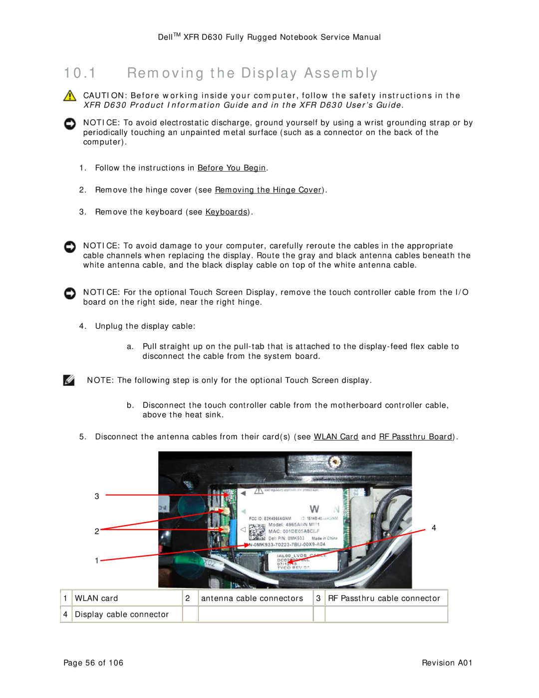 Dell D630 service manual Removing the Display Assembly 