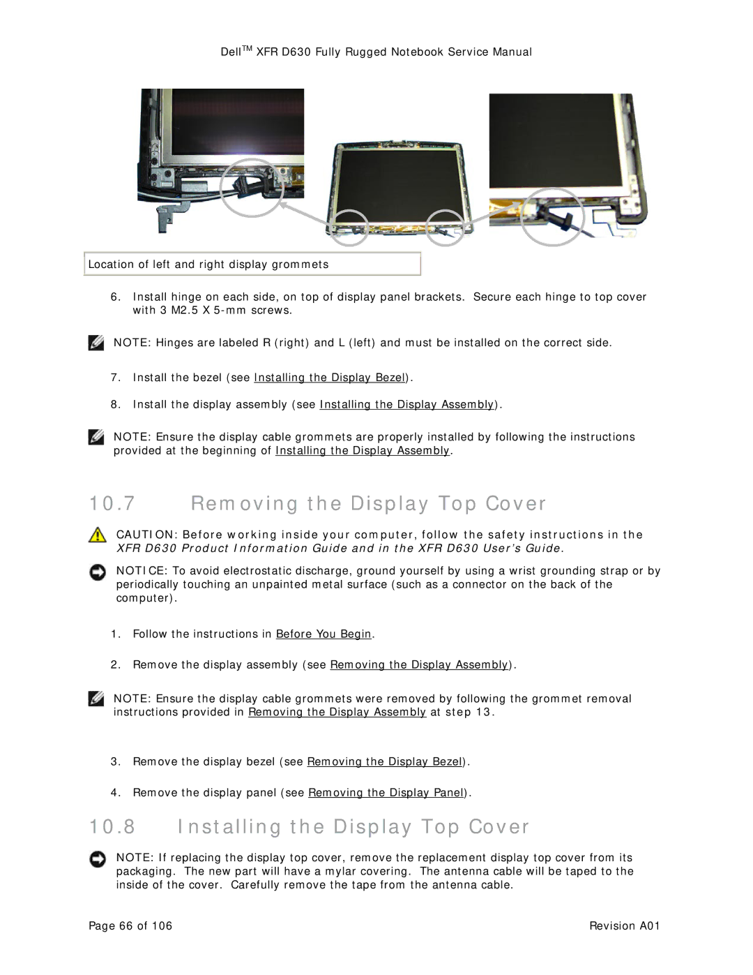 Dell D630 service manual Removing the Display Top Cover, Installing the Display Top Cover 