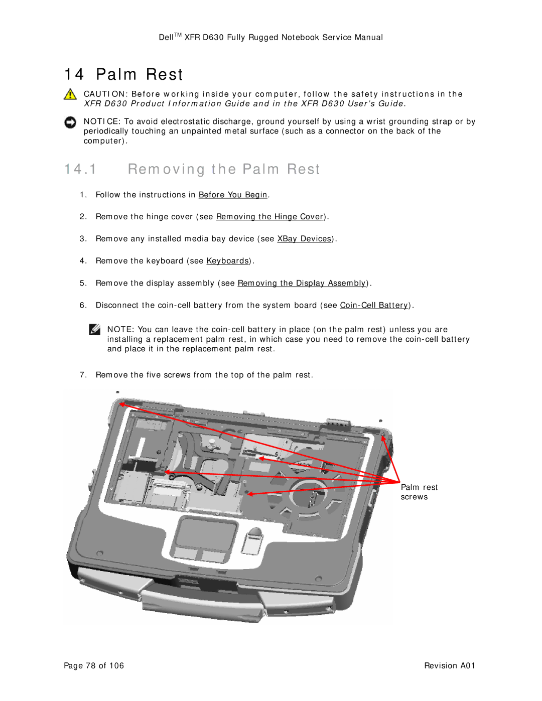 Dell D630 service manual Removing the Palm Rest 