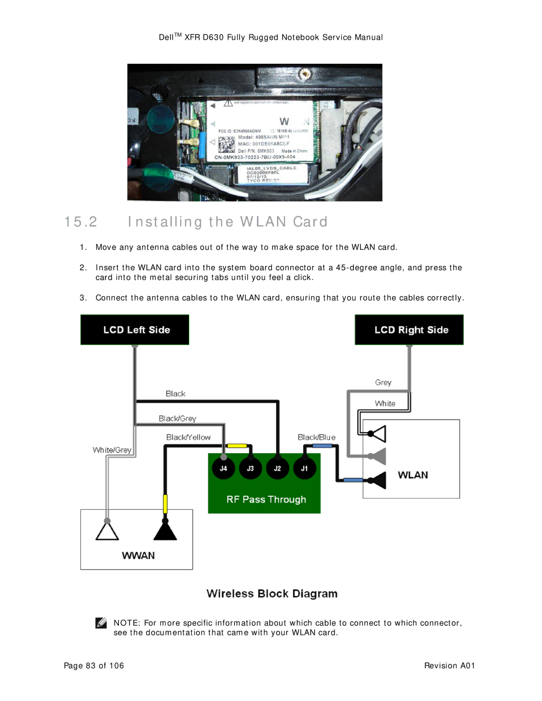 Dell D630 service manual Installing the Wlan Card 