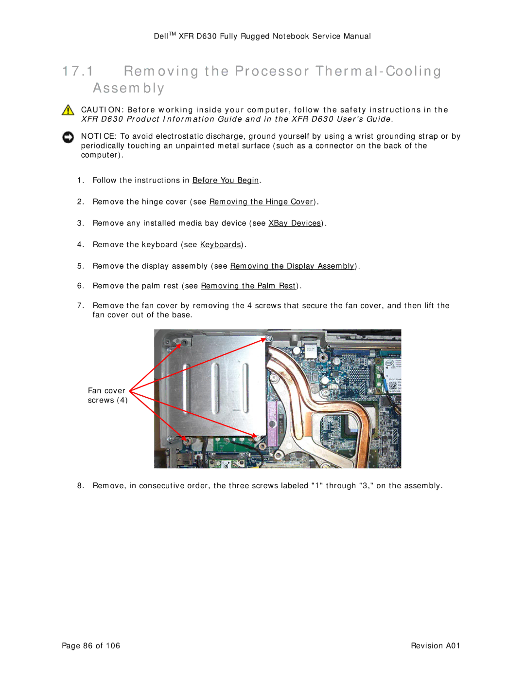 Dell D630 service manual Removing the Processor Thermal-Cooling Assembly 