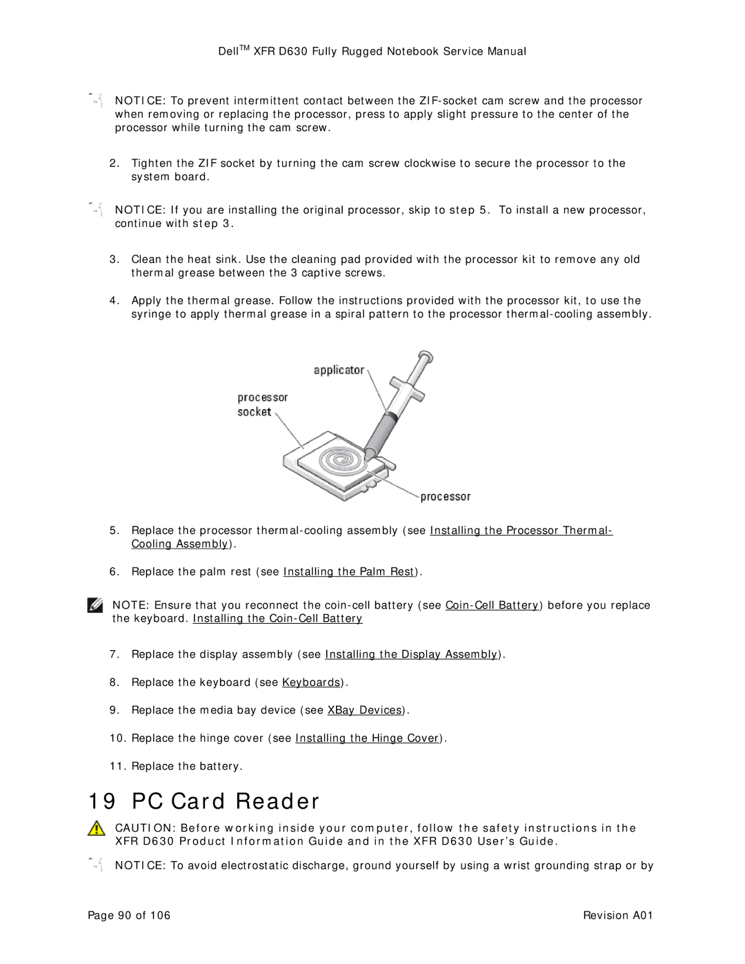 Dell D630 service manual PC Card Reader 