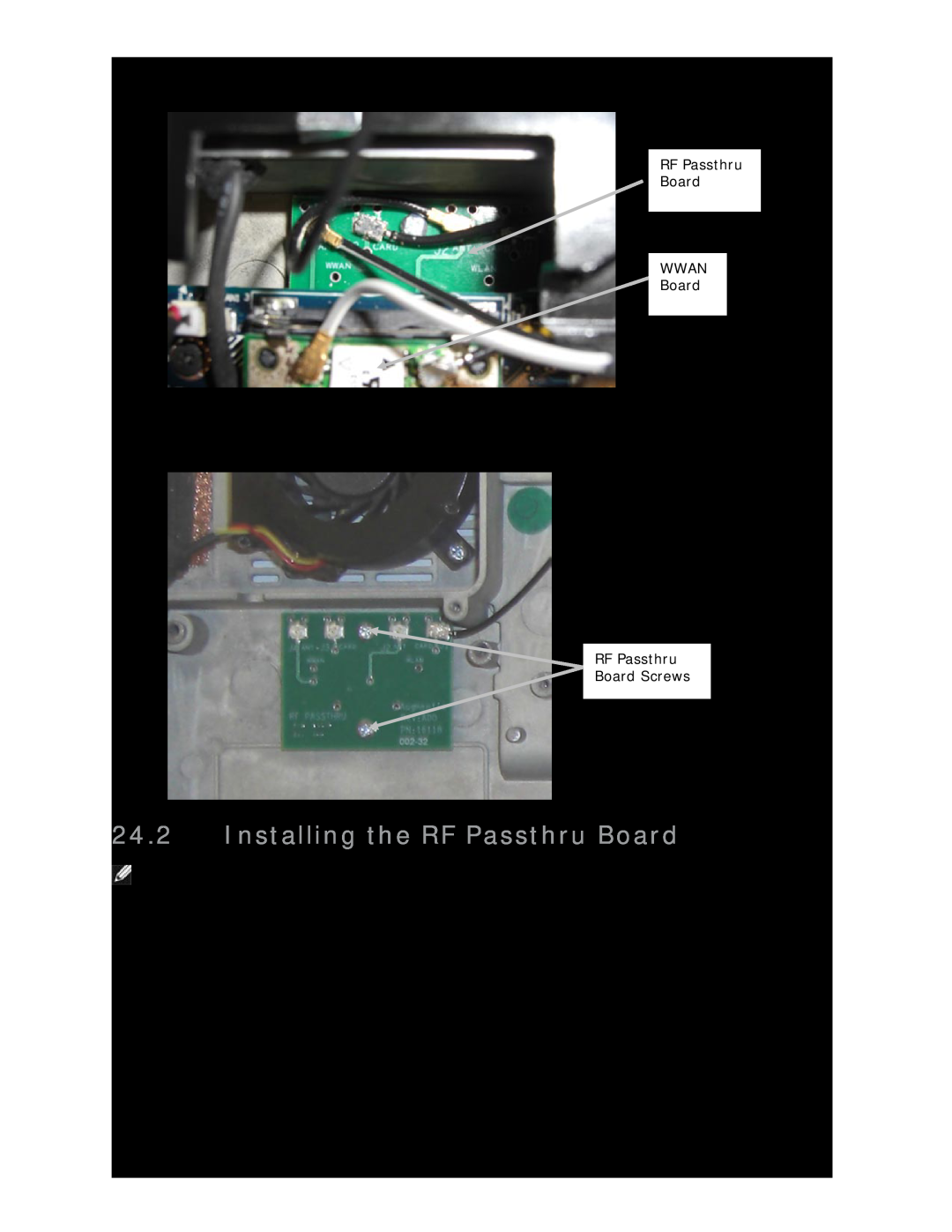 Dell D630 service manual Installing the RF Passthru Board 