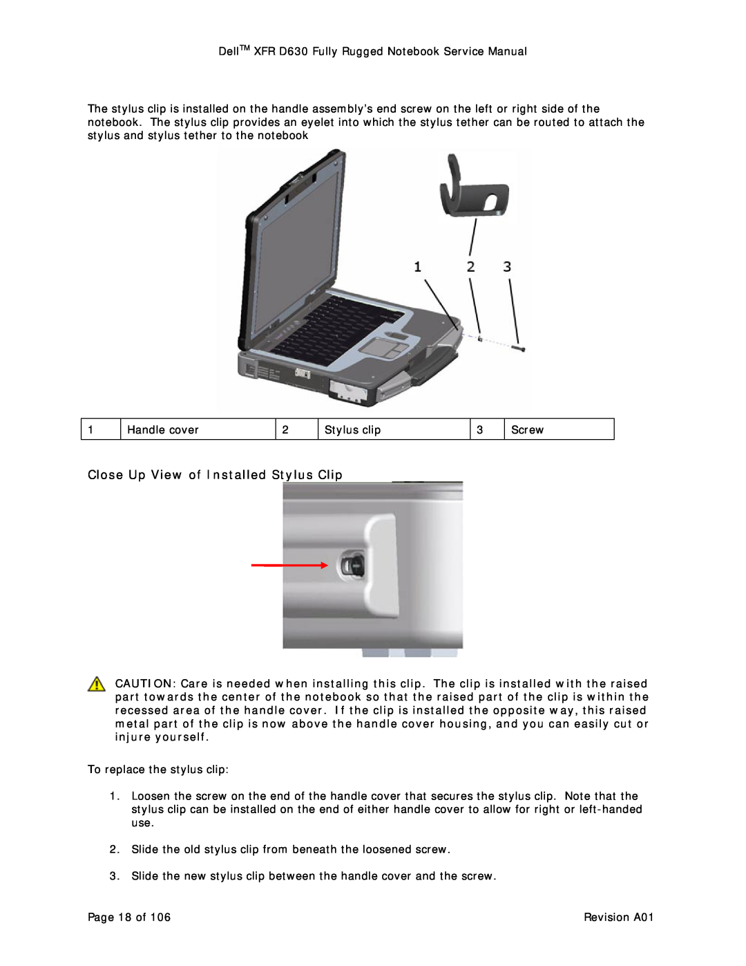 Dell D630 service manual Close Up View of Installed Stylus Clip 